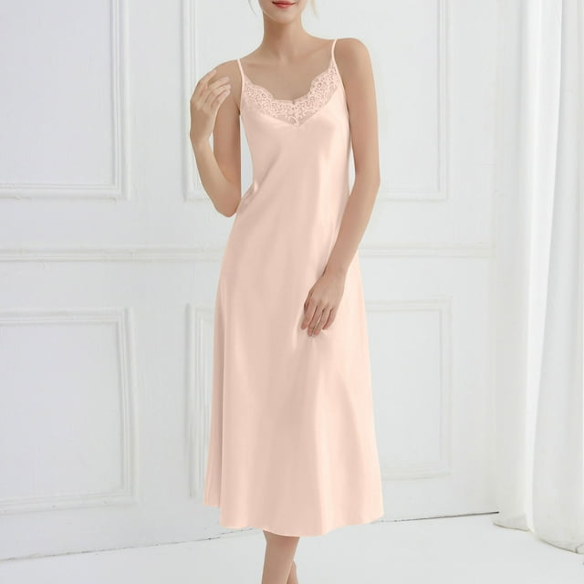 HongQid Nightgown for Women Loose Sleepwear Pajama Dress Soft Nightshirt Sleeveless Nightdress Chemise