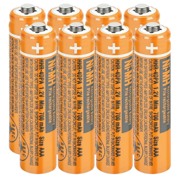 8-Pack NI-MH AAA Rechargeable Battery 1.2V 700mah HHR-4DPA AAA Batteries for Panasonic Cordless Phones, Remote Controls, Electronics