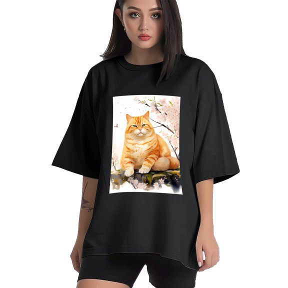 Plus Size Shirt for Women Black Tops for Women Short Sleeves Shirt for Women Cats T Shirt Crewneck Shirt for Women XS