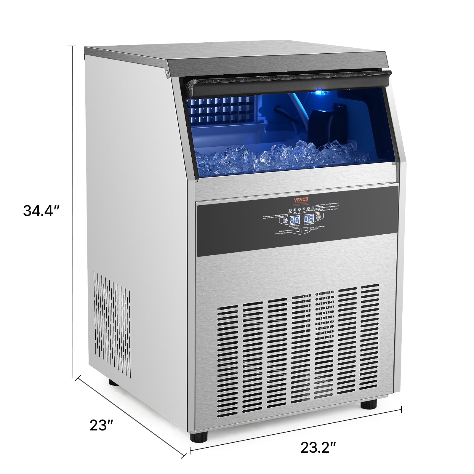 VEVOR Commercial Ice Maker Machine, 160lbs/24H Ice Maker Machine with 66lbs Storage Capacity, 80 Ice Cubes in 15 Minutes, LED Digital Display Freestanding Self-Cleaning