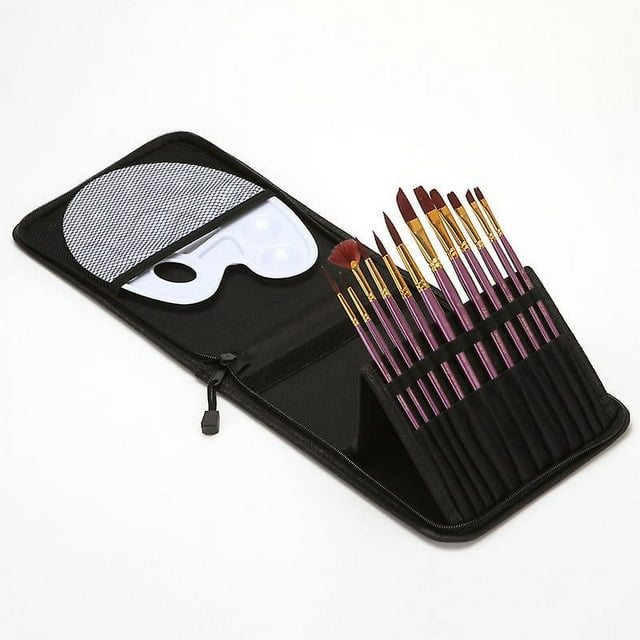 Juego de pinceles de pintura de 12 piezas con bolsa de almacenamiento, 1 paleta de pintura, perfecto para acuarela, óleo y gouache