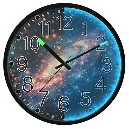 Ryvnso Shiny Glittering Galaxy 12 Inch Night Light Wall Clock Silent Battery Operated Luminous Clocks