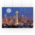 thumbnail image 2 of Seattle, Washington, Skyline and Full Moon (36x54 Giclee Gallery Art Print, Vivid Textured Wall Decor), 2 of 3