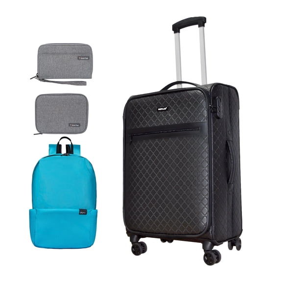 WEPLUS 4 piece Suitcases Luggage 24inch PU Leather Softside Suitcase with Double Spinner Wheels