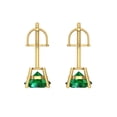 thumbnail image 3 of 14K Solid Gold Screw Back Stud Earrings for Women | 2 cttw Round Cut Simulated Emerald | Yellow Gold, 3 of 4