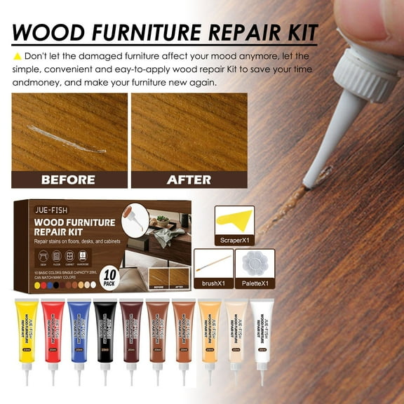 Staron under $5! 10PCS Wood Furniture Repair Kit, Adhesive Putty with Brushes for Floor Cabinet, Wood Scratch Repair