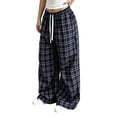 thumbnail image 4 of Edvintorg Wide Leg Pants for Women Elastic Waisted Plaid Trouser Drawstring Loose Casual Pant with Pocket Women's Clothes Navy S-2XL, 4 of 7