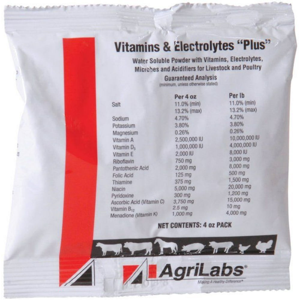 Vitamin & Electrolyte Plus 4 oz Water Soluble Cattle Swine Poultry