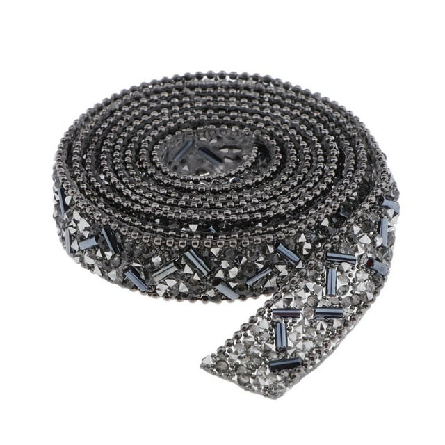Abbracc 1yard Diamond Rhinestone Ribbon Crystal Beaded Patch Clothes Applique 1.5cm Blue
