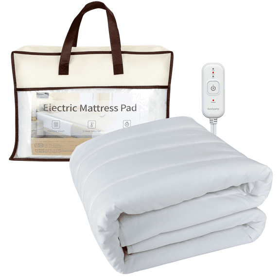 Comfytemp Heated Mattress Pad Twin Size, 31" x 55", Electric Bed Warmer with 3 Heated Settings Controller & 10 Hours Auto Shut Off, Machine Washable, White