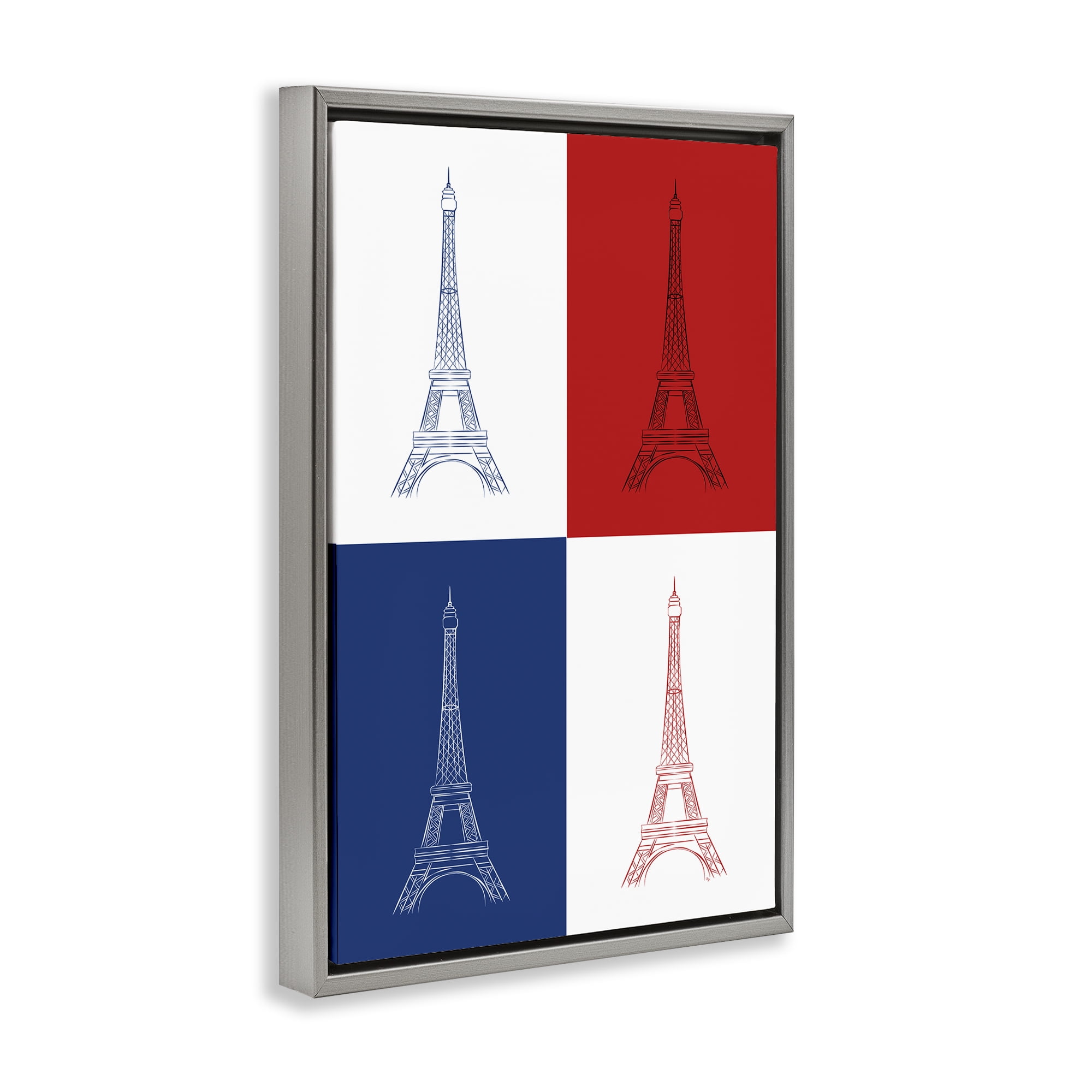 Stupell Industries France Flag Eiffel Tower Buildings & Architecture Painting Gray Floater Framed Canvas Art Print Wall Art, 21 x 31