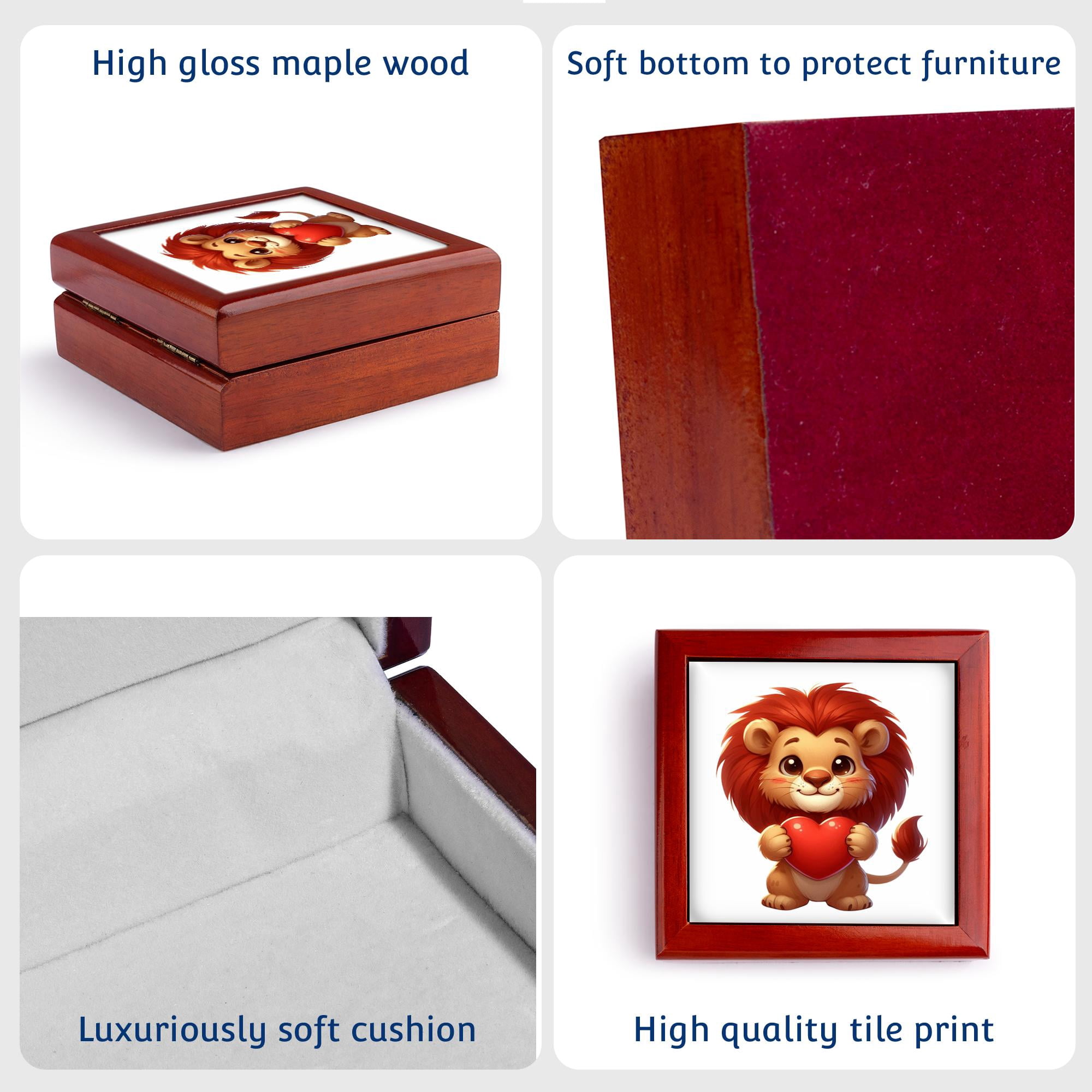 3dRose, Cute Lion Holding A Heart Illustration, Jewelry Box 5.5x5.5 inch with 4 inch tile