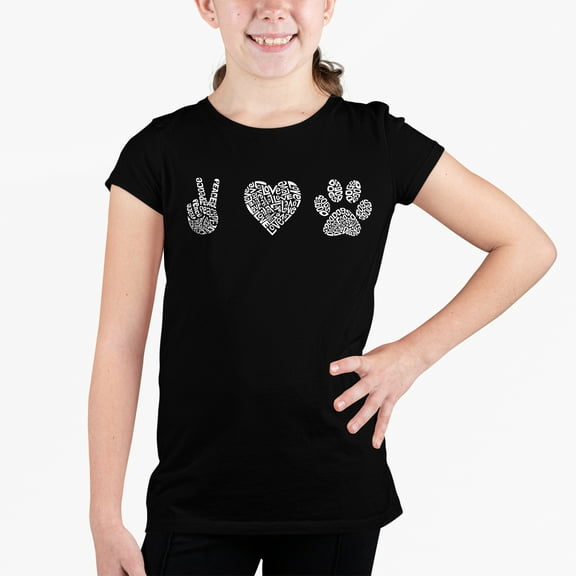 Girl's Word Art T-shirt - Peace Love Dogs