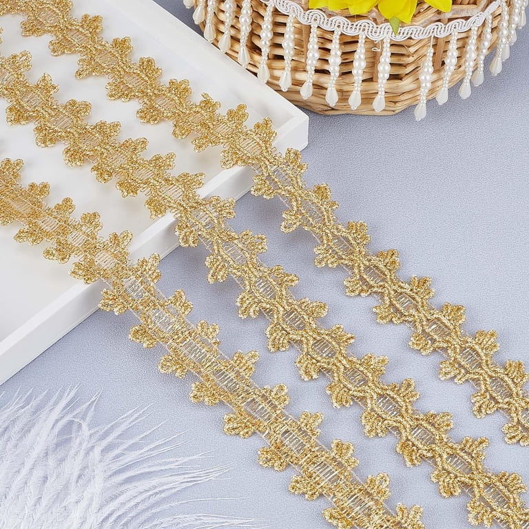 20 Yards 1.34 Inch Metallic Braid Trim Gold Floral Lace Ribbon Embellishment Flower Pattern Edge Trims for Sewing Wedding Bridal Clothes Jewelry