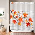thumbnail image 2 of No Hook Shower Curtain, Fall Maple Leaves Shower Curtains for Bathroom with See Through Top Window, Vintage Rustic Botanical Wooden Gray Waterproof & Washable Bath Curtain Standard 72"x72", 2 of 9