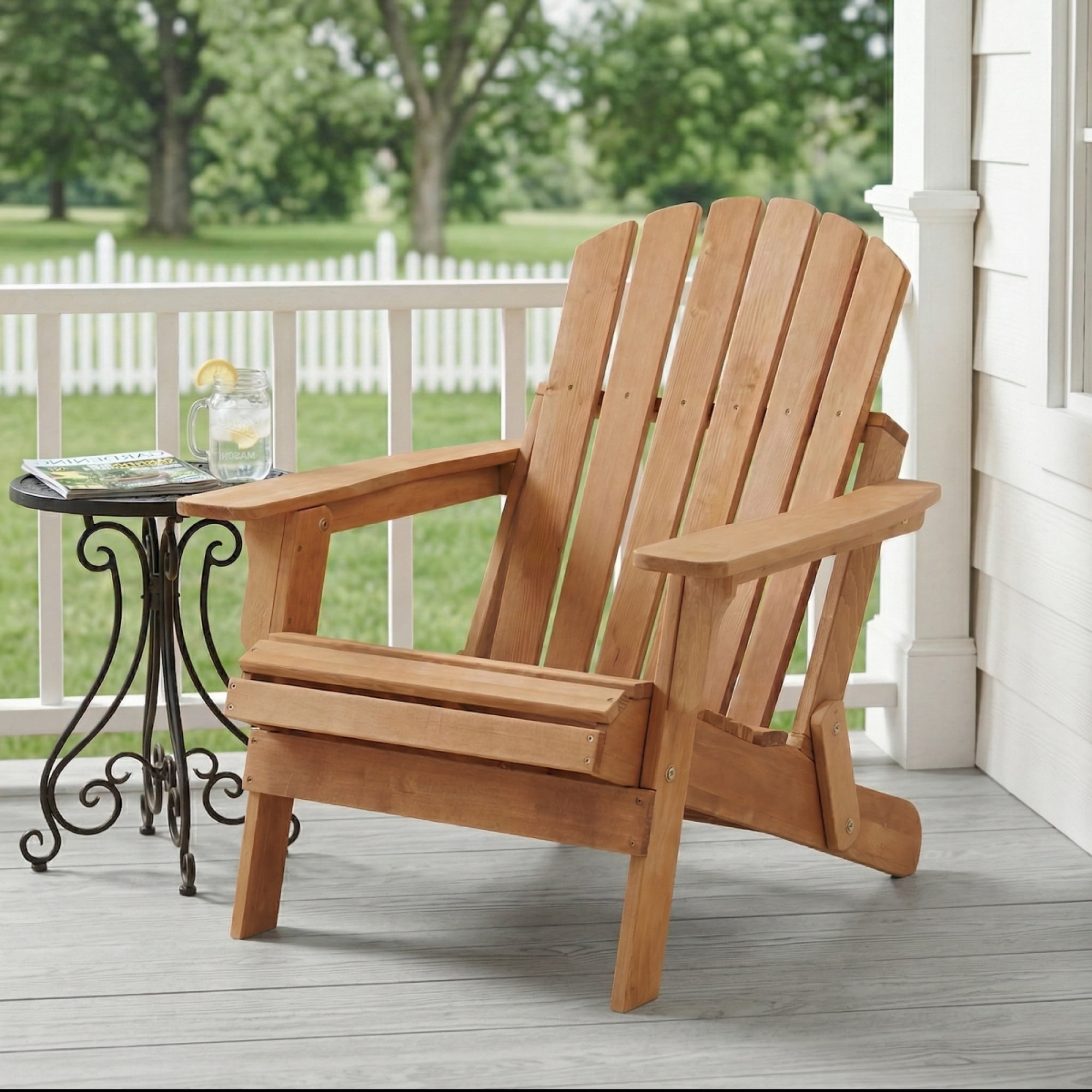 Oversized Embossed Wooden Outdoor Folding Adirondack Chair with Pre-Assembled Backrest & Seat Board, Patio Fire Pit Chair for Backyard, Porch, Poolside & Deck,Light Brown