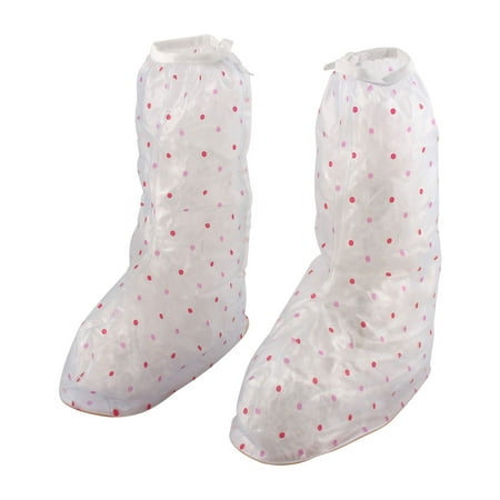 Rainy Day Rubber - Women Rubber Rainy Day Dots Pattern Water Resistant Rain Shoes Cover Clear Pair