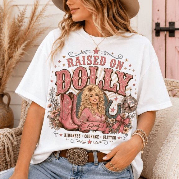Dolly Western Cowgirl Pink Retro Country Music Graphic T-Shirt