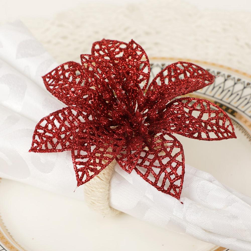 Christmas Napkin Rings,Artificial Pinecone Red Berry Knit Napkin Holder