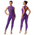 thumbnail image 5 of Raenseen Womens Sparkly Rhinestone Gymnastics Romper Sleeveless Unitard For Rhythmic Dance Competition Purple XL, 5 of 5