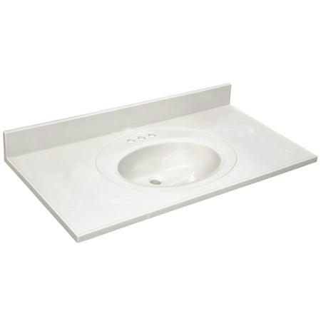 Design House Cultured Marble 43" x 22" Single Bowl Vanity Top with Centerset Mount and Backsplash, Ivory Swirl