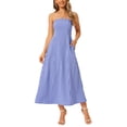 thumbnail image 2 of INSPIRE CHIC Women's Gingham Strapless Maxi Dress 2025 Casual Sleeveless Off Shoulder Smocked Beach Long Sundress XL Blue, 2 of 6