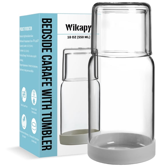 Juego de jarra para agua Wikapy de vidrio de 550 ml con posavasos de silicona
