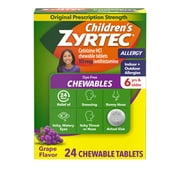 Children's Zyrtec 24 Hr 10 mg Allergy Chews for Ages 6+, Grape, 24 Count