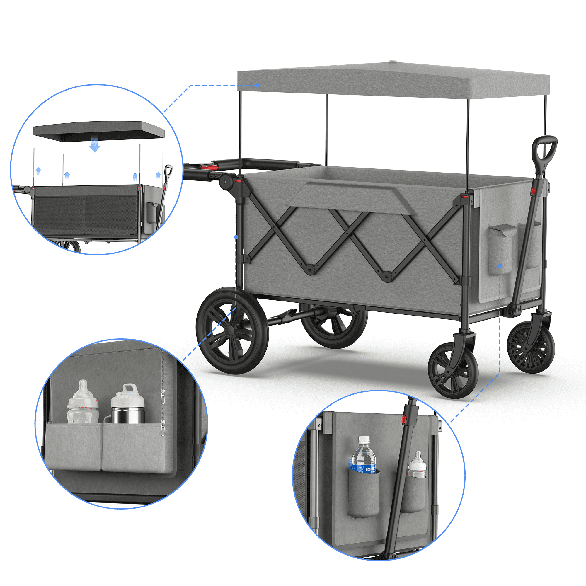Wagon Stroller for Kids, SaveJoy 3-in-1 Collapsible Stroller Wagon for 2 Toddlers with Removable Canopy, 5-Point Harness, All-Terrain Wheels