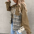 thumbnail image 4 of IROINNID Women's Short Denim Jacket Jacket Turndown Lapel Plaid Long Sleeve Leisure Casual Pockets Tops Jacket Plaid Coat, Brown, 4 of 9