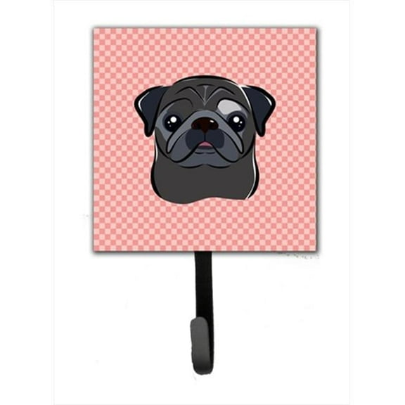 Checkerboard Pink Black Pug Leash Or Key Holder, 4.25 W x 7 H In.