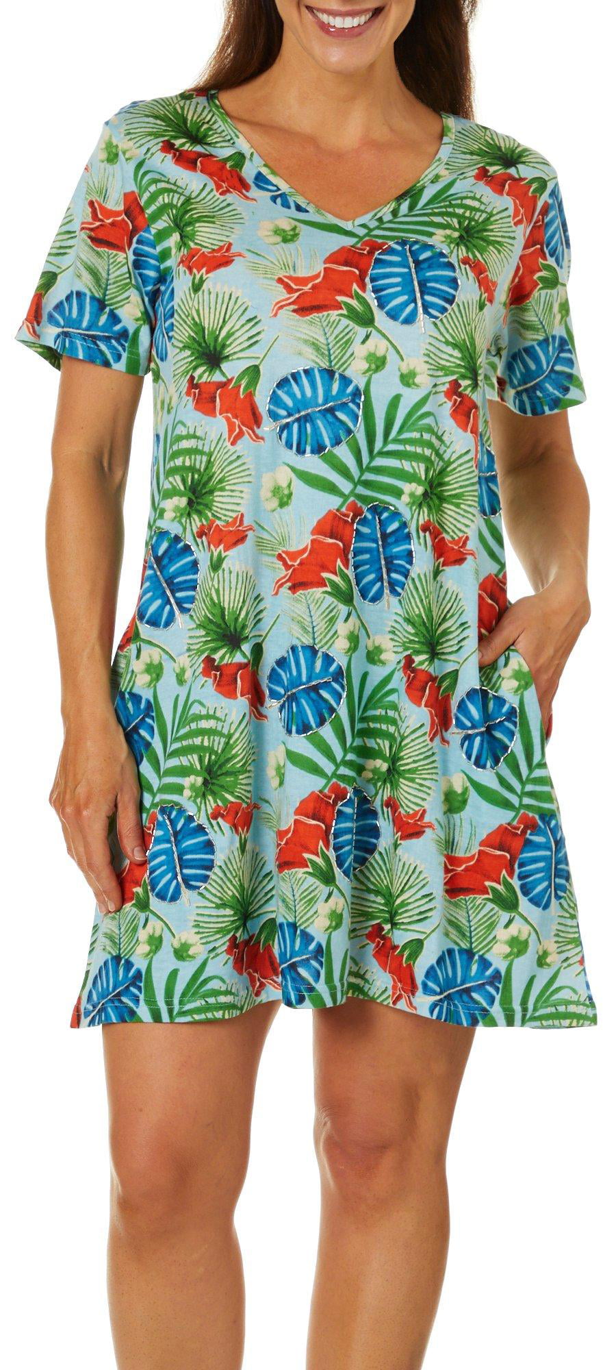 Coral Bay - Coral Bay Womens Tropical Print Short Sleeve Leisure Dress ...