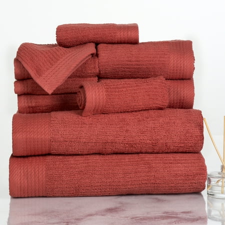 SH Ribbed Cotton 10 Piece Towel Set - Brick