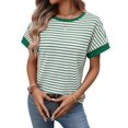 thumbnail image 3 of Women'S Short Sleeve Knit Tops Trendy Crewneck Striped T Shirts Casual Summer Blouses Outfits Green XL, 3 of 10