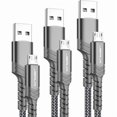 thumbnail image 1 of Chenchen Micro USB Charger Cable, (3-Pack 3.3ft+6.6ft+10ft) for Android Charger Micro USB to USB A Nylon Braided Cord Compatible with Samsung Galaxy S6 S7 Edge Note 5, Kindle and More-Grey, 1 of 1
