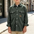 thumbnail image 4 of SERTGUTR Boys Corduroy Shirt Jacket, Button Front Collared Long Sleeve, Chest Flap Pocket Loose Fit Solid Color, Casual Everyday School Fall Winter Shirt Jacket, 4 of 7