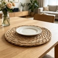 thumbnail image 5 of Naittoop 2pcs Rustic Round Braided Placemat Table Mats for Dining Tables 5.92 inch Non Slip Washable Kitchen Table Place Mats Natural Farmhouse Decor Brown, 5 of 6