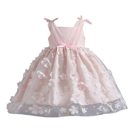 

Girls Dresses Baby Girls Sleeveless Flower Patchwork Bowknot Tulle Dress Full Dress Princess Dress Outfits