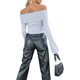 thumbnail image 5 of Suéter con hombros descubiertos para mujer, jersey ajustado de punto acanalado con diseño grunge de hadas, jersey corto liso de manga larga, 2023, 5 of 5