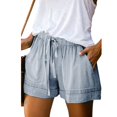 thumbnail image 1 of Pantalones cortos casuales para mujer, elásticos, cintura media, cierre de cordón, piernas anchas, pantalones cortos de verano con bolsillos laterales, 1 of 3
