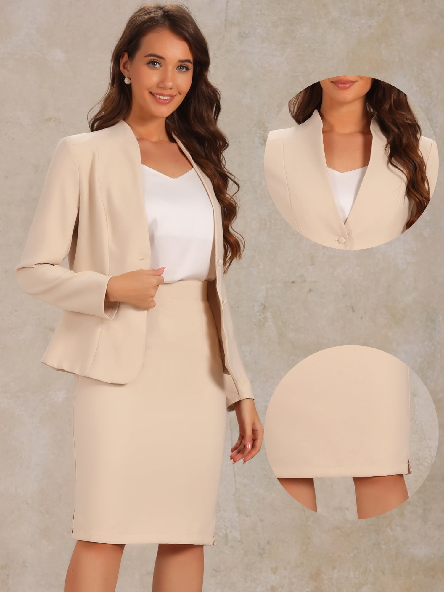 DARING DIVA Women's 2-Piece Business Blazer Pencil Skirt Suit Set XL Beige
