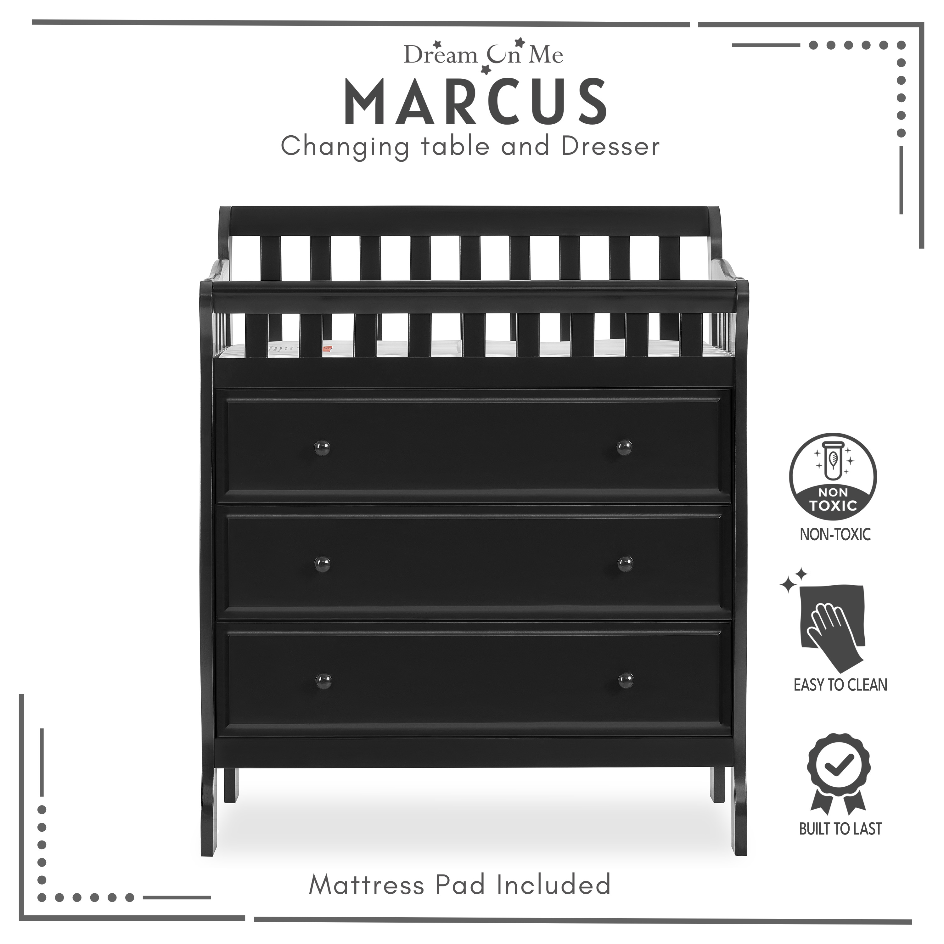 Dream On Me Marcus Changing Table And Dresser, Black - image 3 of 10