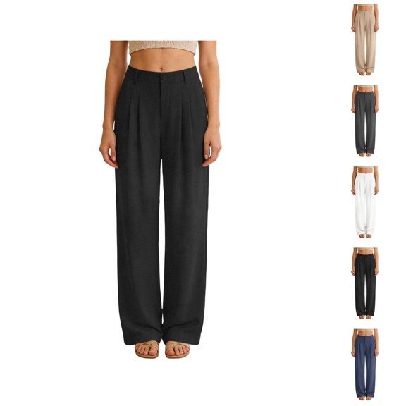 Dress Pants Women Spring Summer High Waisted Wide Leg Loose Fit Waffle Slacks Business Casual Work Pants with Pockets