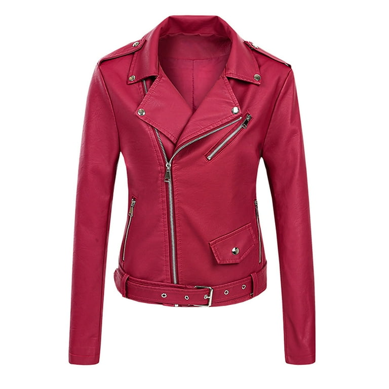 Leather Jackets for Women Jerdar Women Faux Leather Moto Biker Short Coat Jacket Plus Size Short Lightweight Motorcycle Biker Jacket Fitted Slim