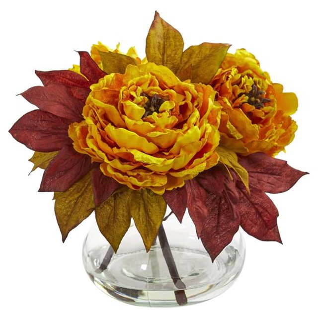 Nearly Natural 1580-YL Peony Artificial Arrangement - Yellow
