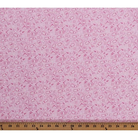 Cotton Paisley Bandana Flowers Designs Cowboy Light Pink Cotton Fabric Print by the Yard (116877)