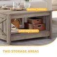 thumbnail image 3 of Table Basse Carrée en Bois Style Ferme avec Porte de Grange et Rangement pour Salon, Gris, 3 of 7
