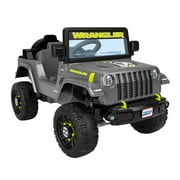 6V Power Wheels Jeep Wrangler Toddler Ride-on Toy with Driving Sounds, Multi-Terrain Traction, Gray