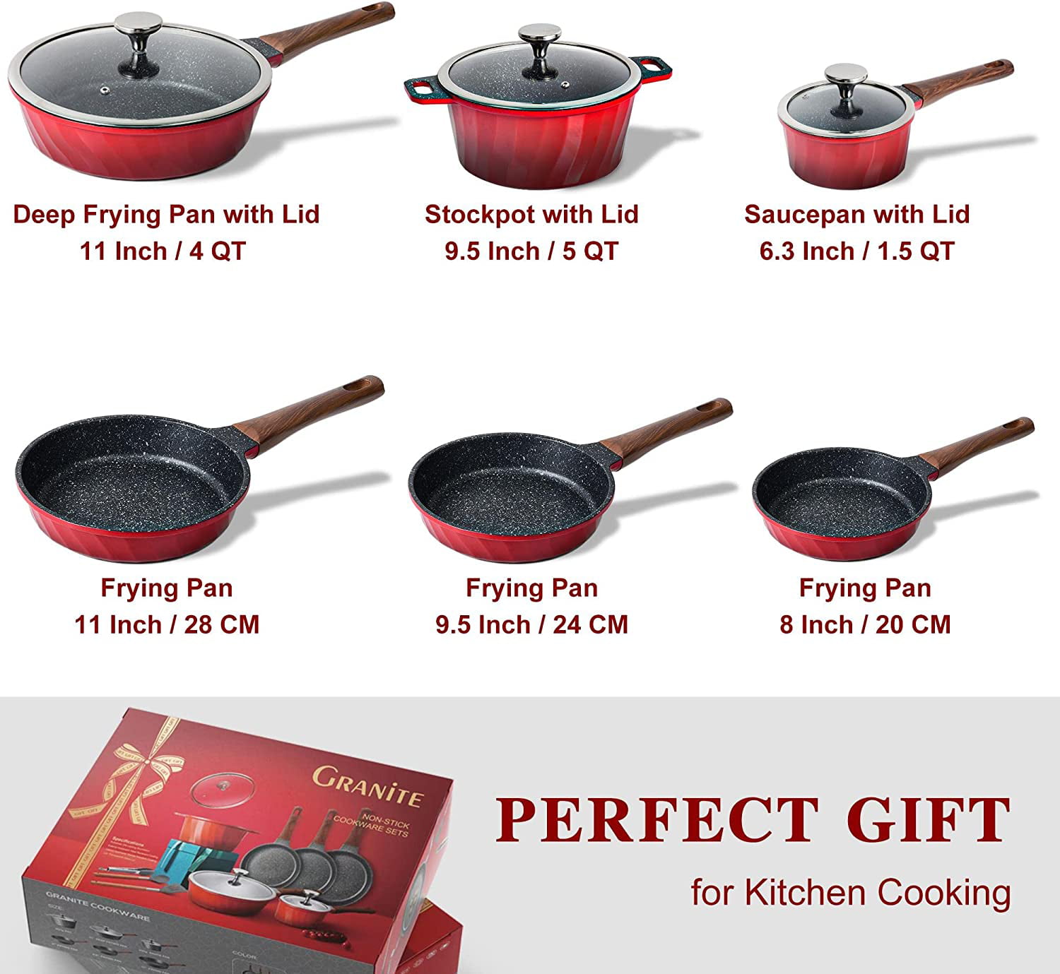 Prikoi Induction Cookware Set, Non Stick Granite Pots and Pans Set for  Stove, 8 Pieces,Dishwasher Safe