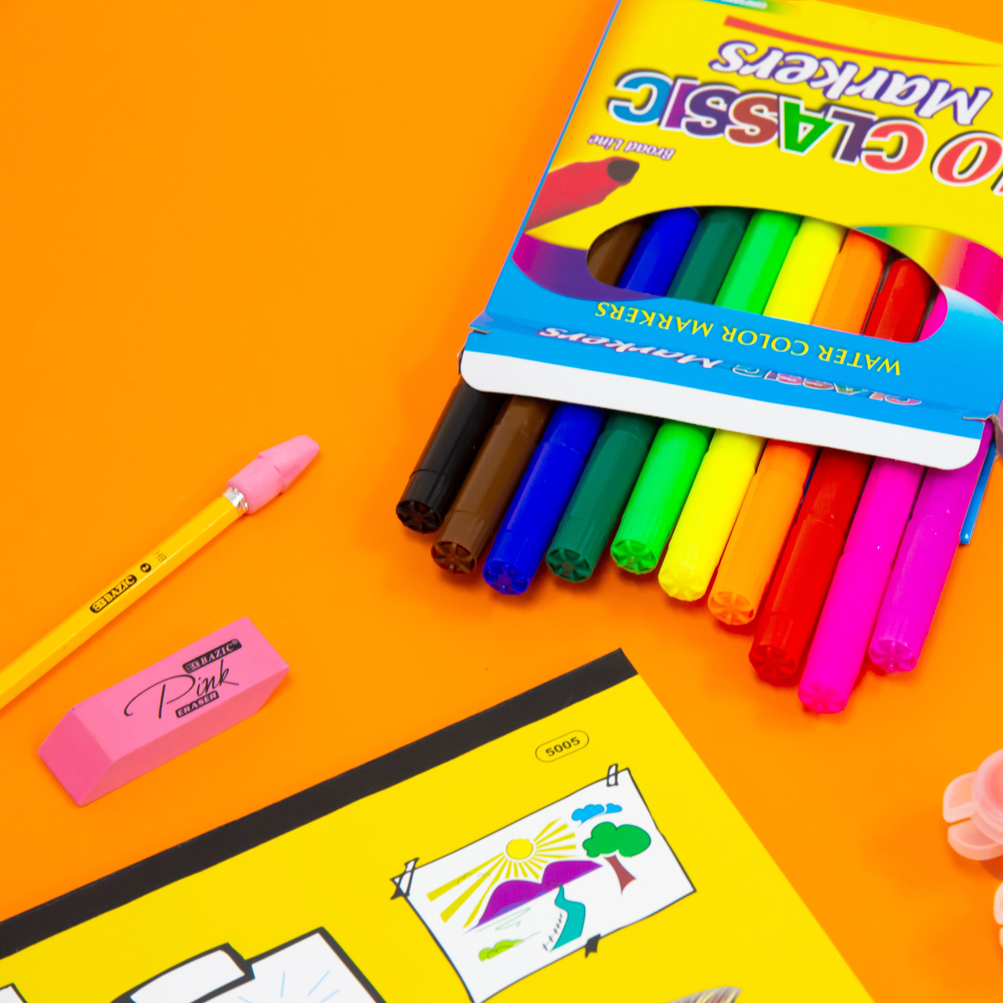 BAZIC Washable Markers 10 Color Jumbo Coloring Marker (10 BAZIC Washable Markers 10 Color Jumbo Coloring Marker (10